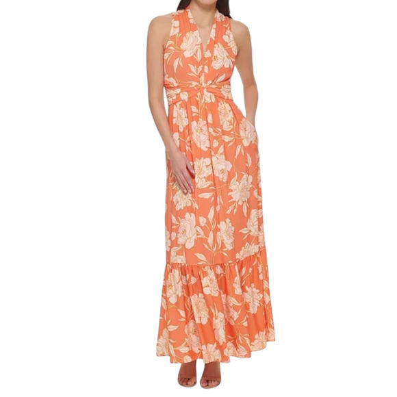 Vince Camuto dress twisted printed sleeveless maxi light orange size 0 - Picture 1 of 7